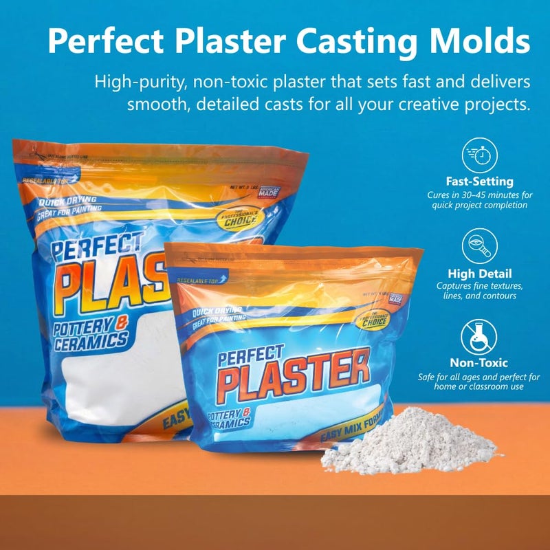 Perfect craft جبس مثالي لقوالب صب الفخار والسيراميك، مادة مسحوقية غير سامة قائمة على الماء لصنع القوالب بنفسك، ألواح استعادة الطين، المنحوتات والحرف، تجفيف سريع، مصنوع في الولايات المتحدة، 4 رطل كيس - Image 2